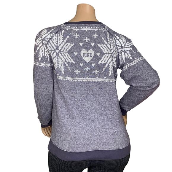 Pink by Victoria's Secret Sweater Fair Isle Snowflake Crewneck Over Size S - Picture 5 of 8